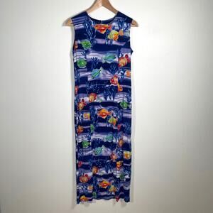 Jams World Dress Medium Blue Talking Fish Maxi Vacation Tropical Cruise Casual